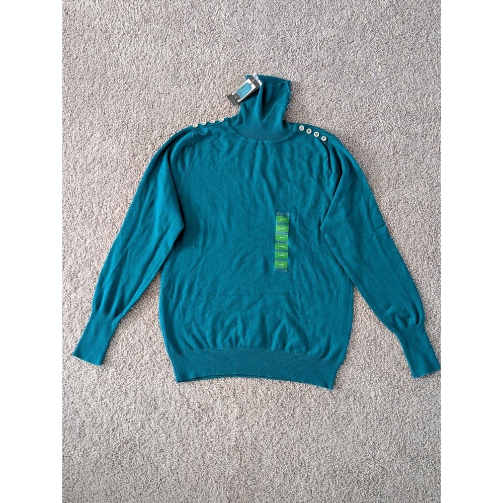 NWT Joseph Abboud Sweater Womens Large Teal Rayon Turtleneck Lightweight